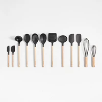 Crate & Barrel Black Silicone and Wood Utensil, Set of 4