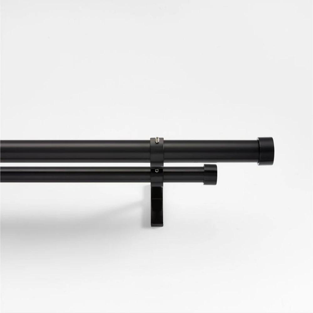 Matte Black 1" Double Curtain Rod and End Cap Finials Set 120"-170"