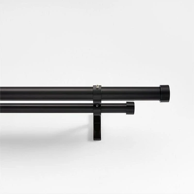 Matte Black 1" Double Curtain Rod and End Cap Finials Set 120"-170"