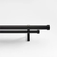 Matte Black 1" Double Curtain Rod and End Cap Finials Set 120"-170"