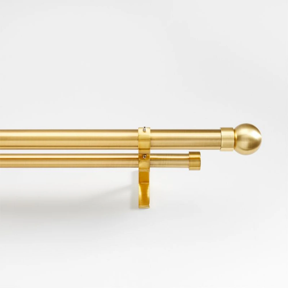 Brass 1" Double Curtain Rod and Small Round End Cap Finials Set 88"-120"