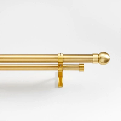 Brass 1" Double Curtain Rod and Small Round End Cap Finials Set 88"-120"