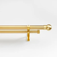 Brass 1" Double Curtain Rod and Small Round End Cap Finials Set 88"-120"