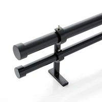 Matte Black 1" Double Curtain Rod and End Cap Finials Set 120"-170"