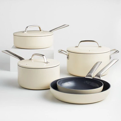 Crate & Barrel EvenCook Ceramic ™ Cream Nonstick 8-Piece Cookware Set with Bonus