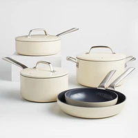Crate & Barrel EvenCook Ceramic ™ Cream Nonstick 8-Piece Cookware Set with Bonus