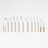 Crate & Barrel Wood and White Silicone Slotted Spoon