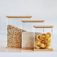 Rectangular Acrylic Kitchen Pantry Storage Container with Bamboo Lid