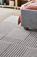 Flatweave Grid Wool and Cotton Light Grey Kids Area Rug 5'x8'