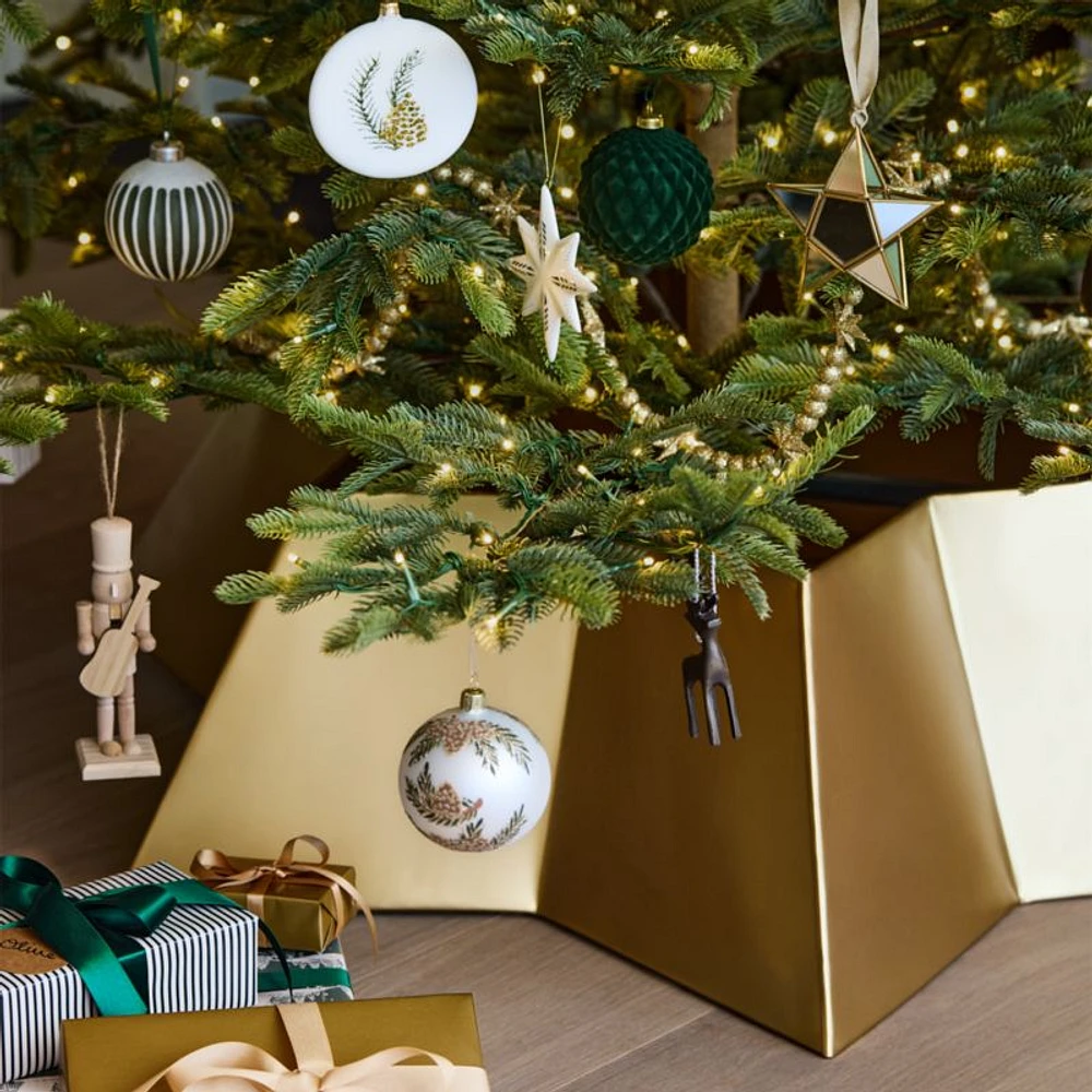 Gold and White Ceramic Snowflake Christmas Tree Ornaments, Set of 6