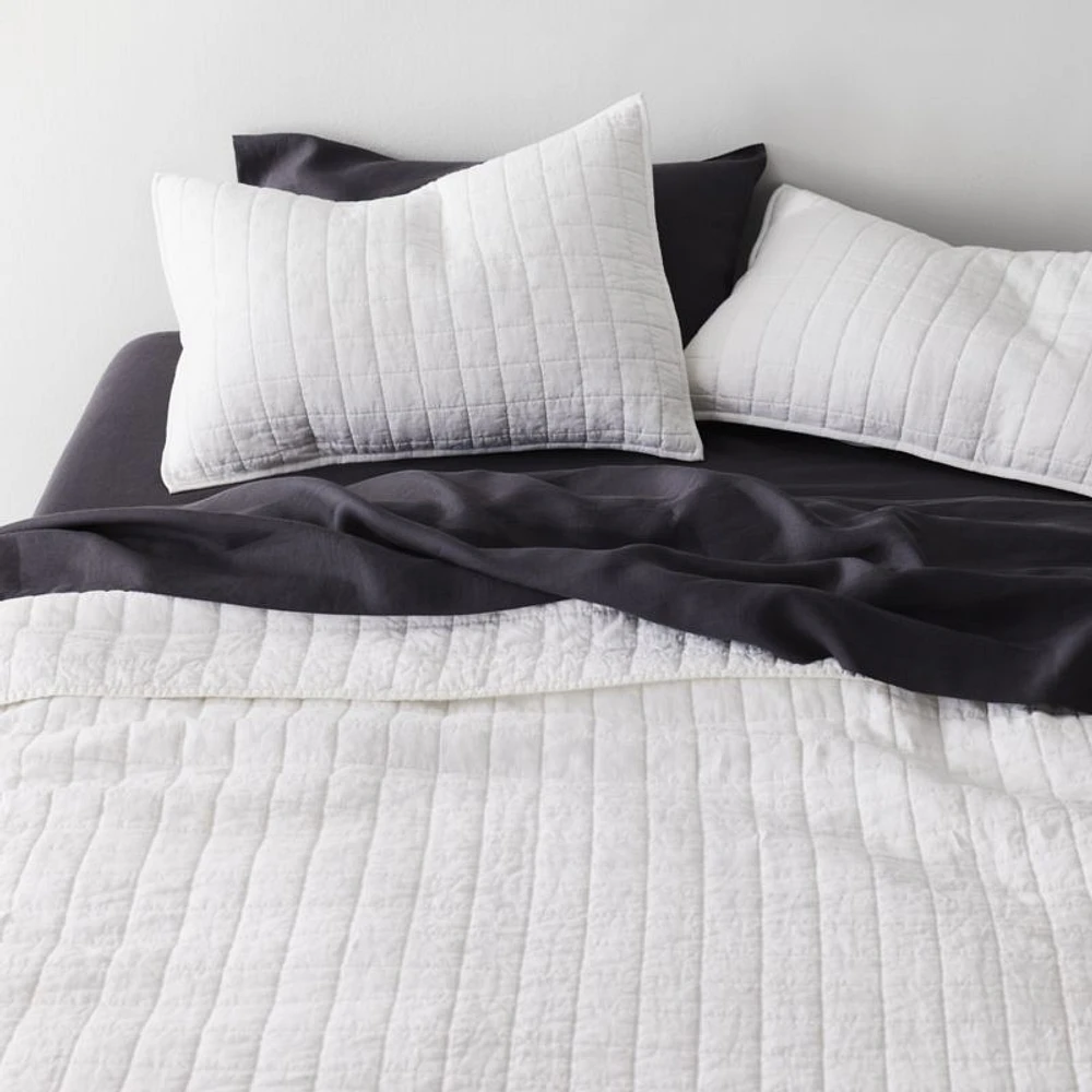 Warm White Belgian Flax Linen Quilt King