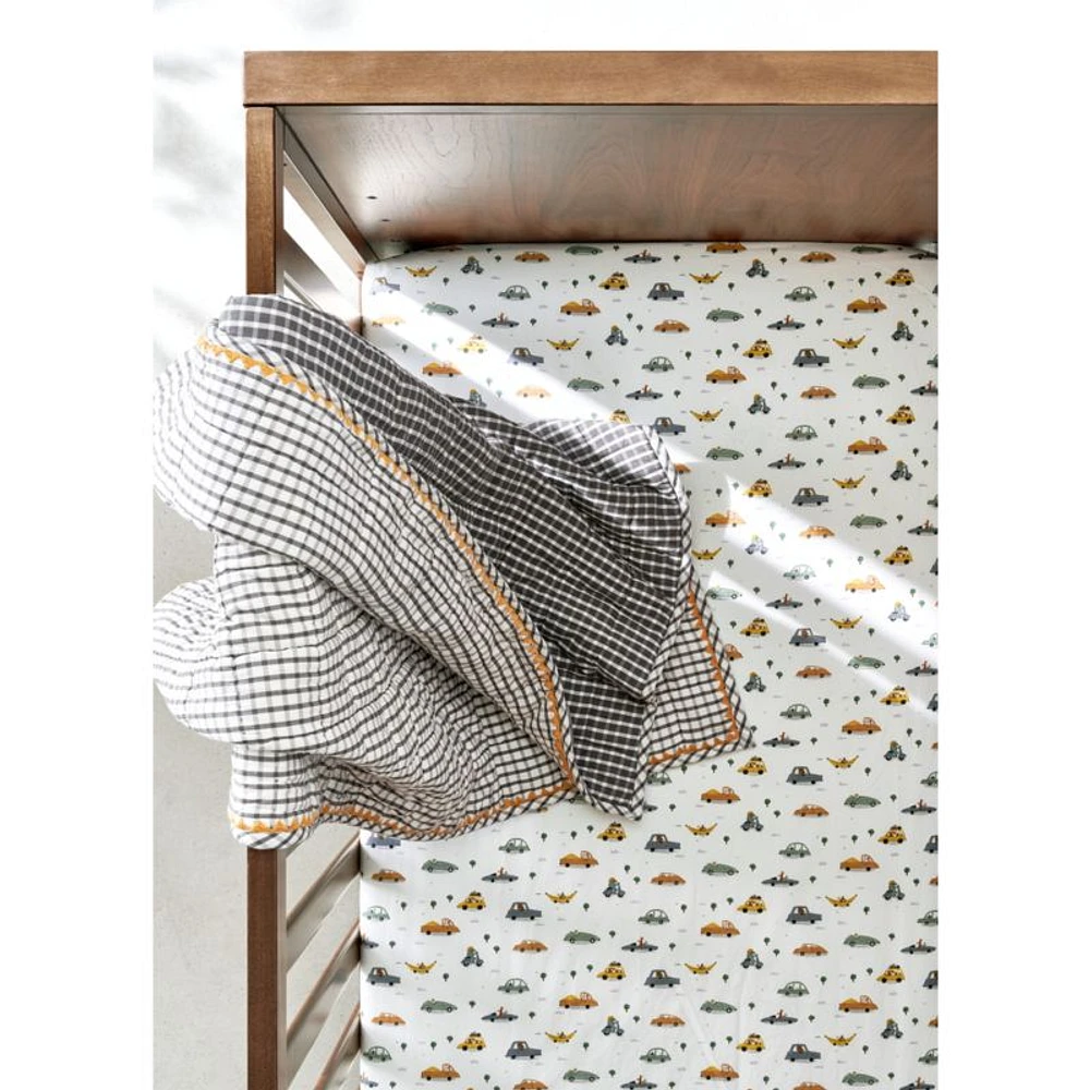 Grey Windowpane Plaid Organic Cotton Baby Crib Quilt