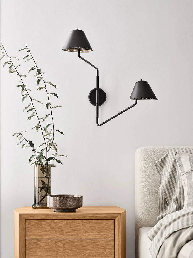 Jensen Black Adjustable Metal 2-Light Wall Sconce Set of 2