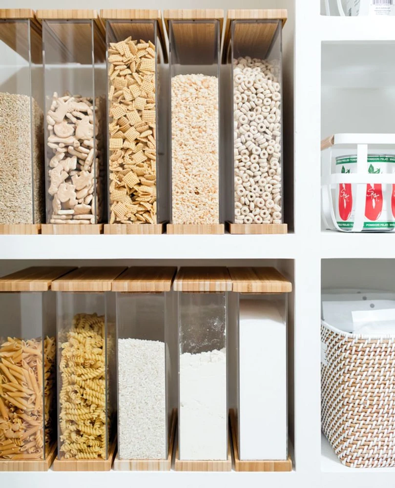 Rectangular Acrylic Kitchen Pantry Storage Container with Bamboo Lid