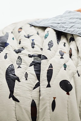 Shark School Embroidered Organic Cotton Kids Twin Quilt
