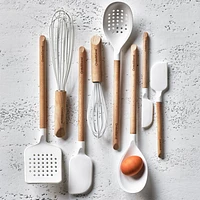 Crate & Barrel Wood and White Silicone Slotted Spoon