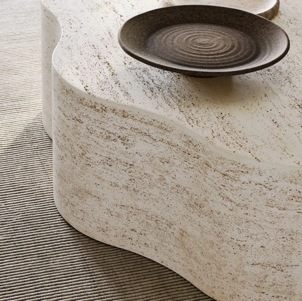 Fleur Faux Travertine Resin 52" Coffee Table