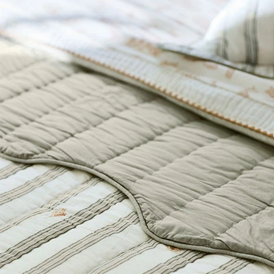 Francis Green Coral Reef Embroidered Stripe Organic Cotton Kids Full/Queen Quilt by Jake Arnold