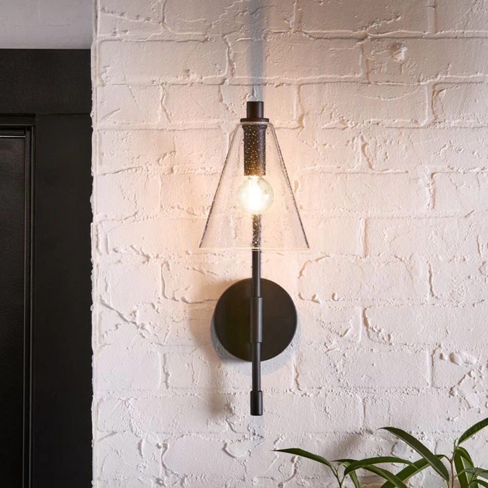 Lisse Black and Seeded Glass Indoor/Outdoor Wall Sconce Light