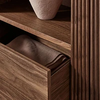 Siena 34" Walnut Wood 4-Shelf Storage Bookcase with Drawer