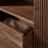 Siena 34" Walnut Wood 4-Shelf Storage Bookcase with Drawer