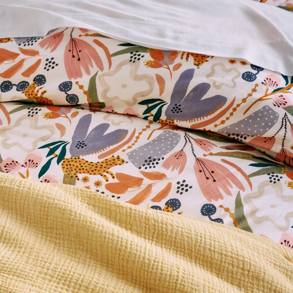 Leopard Floral Organic Cotton Kids Twin Duvet Cover