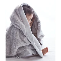 Dove Grey Satin Trim Plush Baby Stroller Blanket