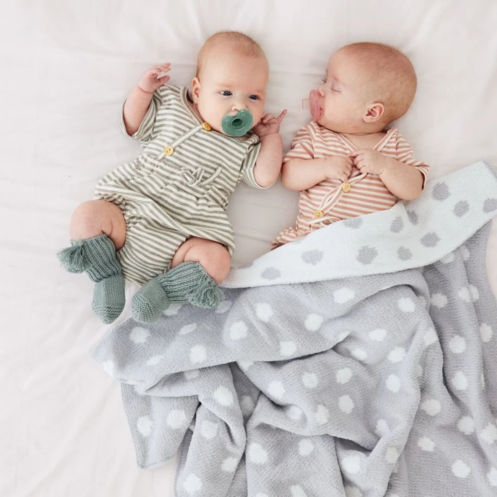 Reversible Grey Chenille Dot Baby Stroller Blanket