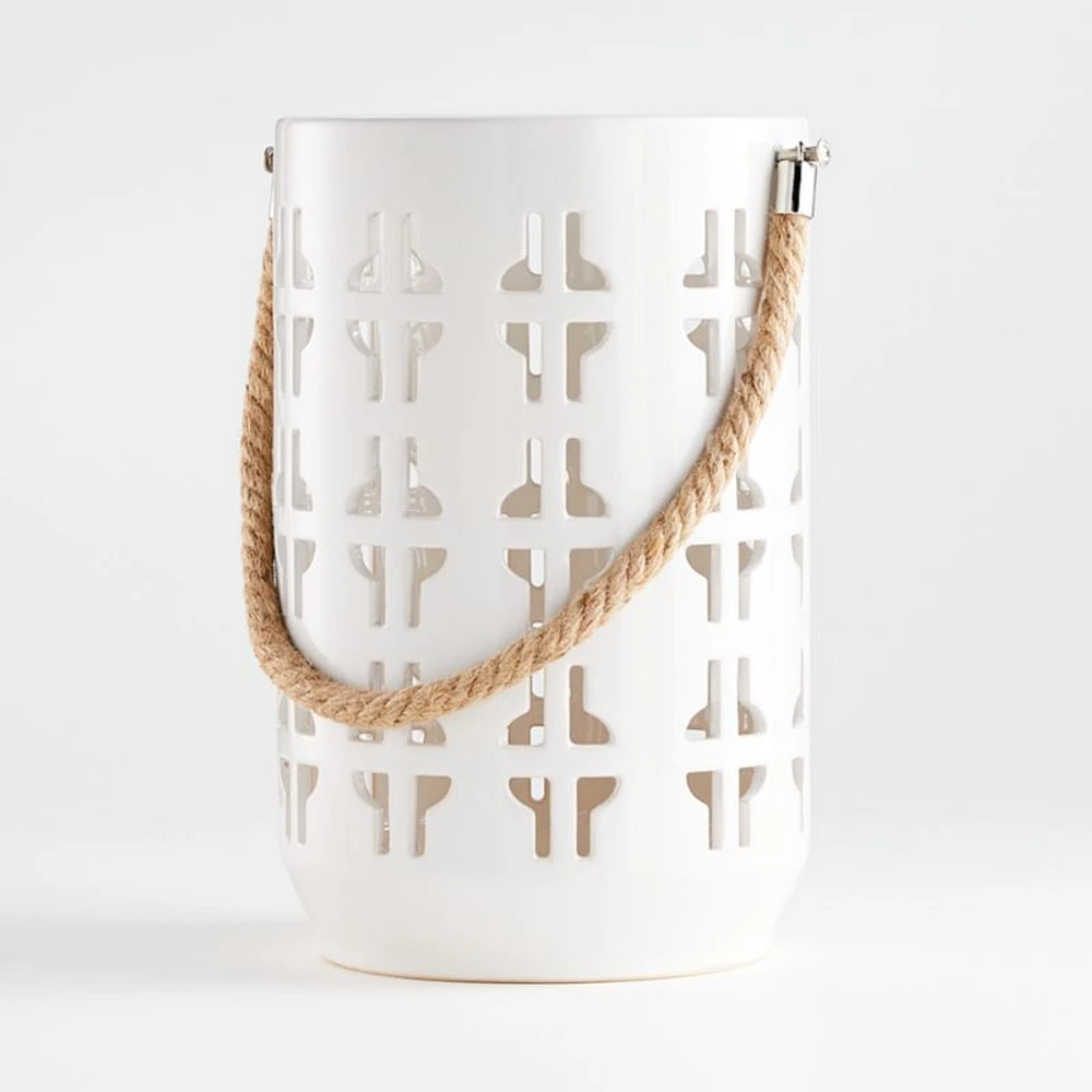 Calas White Ceramic Lantern 10.75"