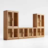 Calypso 144" Natural Wood Media Console Set with Glass Storage Cabinet