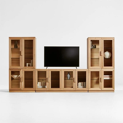 Calypso 144" Natural Wood Media Console Set with Glass Storage Cabinet