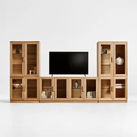 Calypso 144" Natural Wood Media Console Set with Glass Storage Cabinet