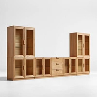 Calypso Natural Wood 162" Media Console Set with Glass Storage Cabinet