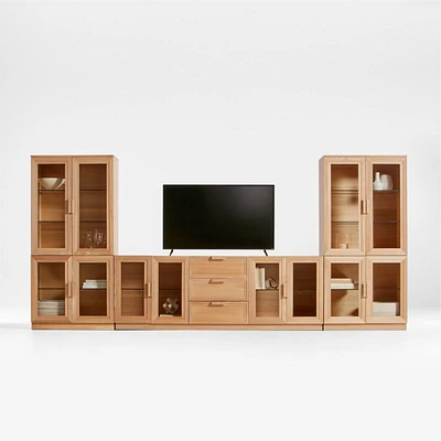 Calypso Natural Wood 162" Media Console Set with Glass Storage Cabinet