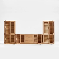 Calypso Natural Wood 162" Media Console Set with Glass Storage Cabinet