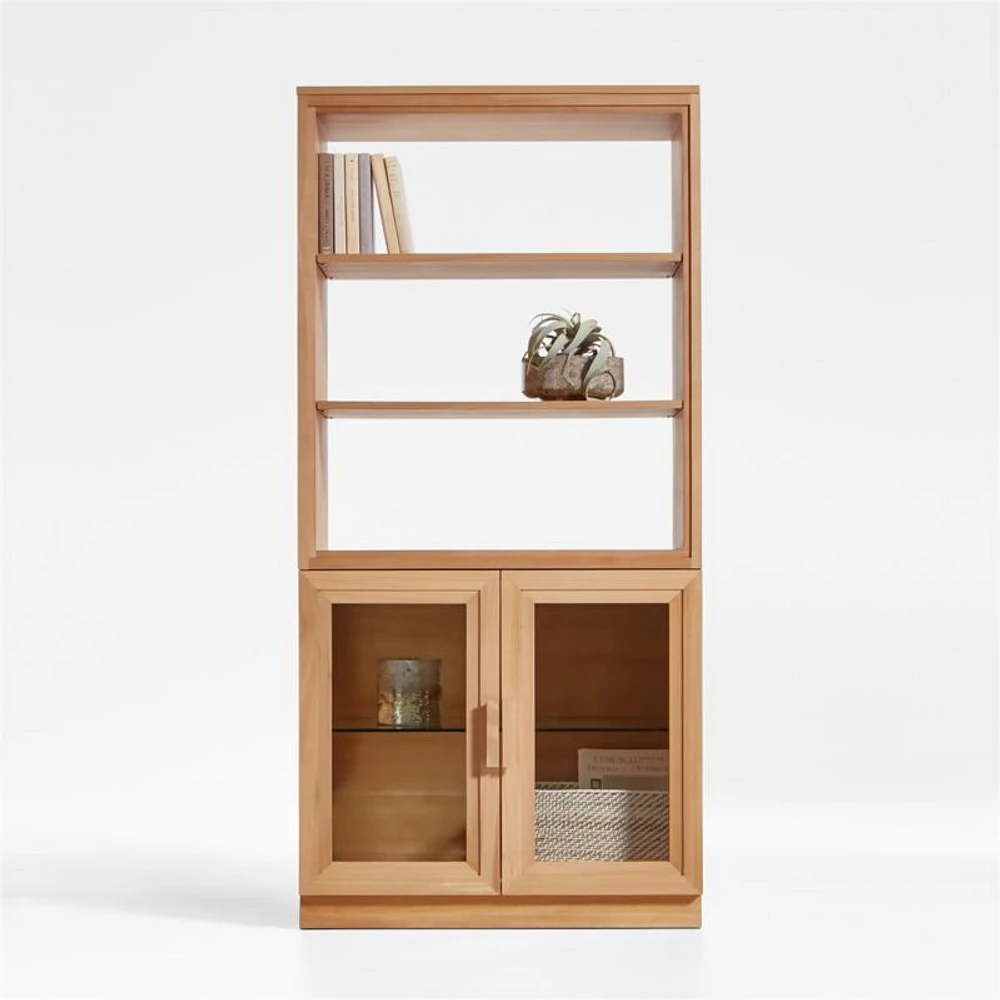Calypso 36" Natural Wood Bookcase with Glass-Door Storage