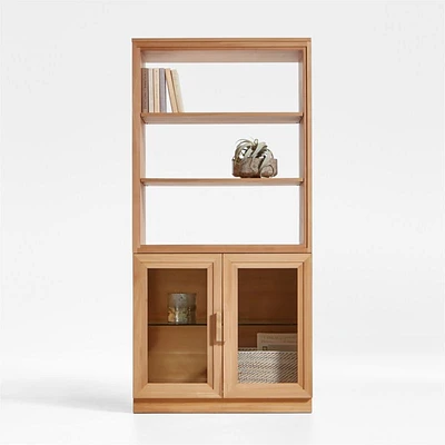 Calypso 36" Natural Wood Bookcase with Glass-Door Storage