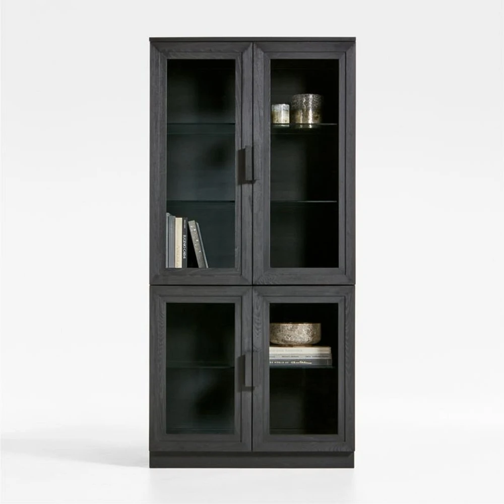 Calypso 36" Black Wood Storage Cabinet with Glass Doors