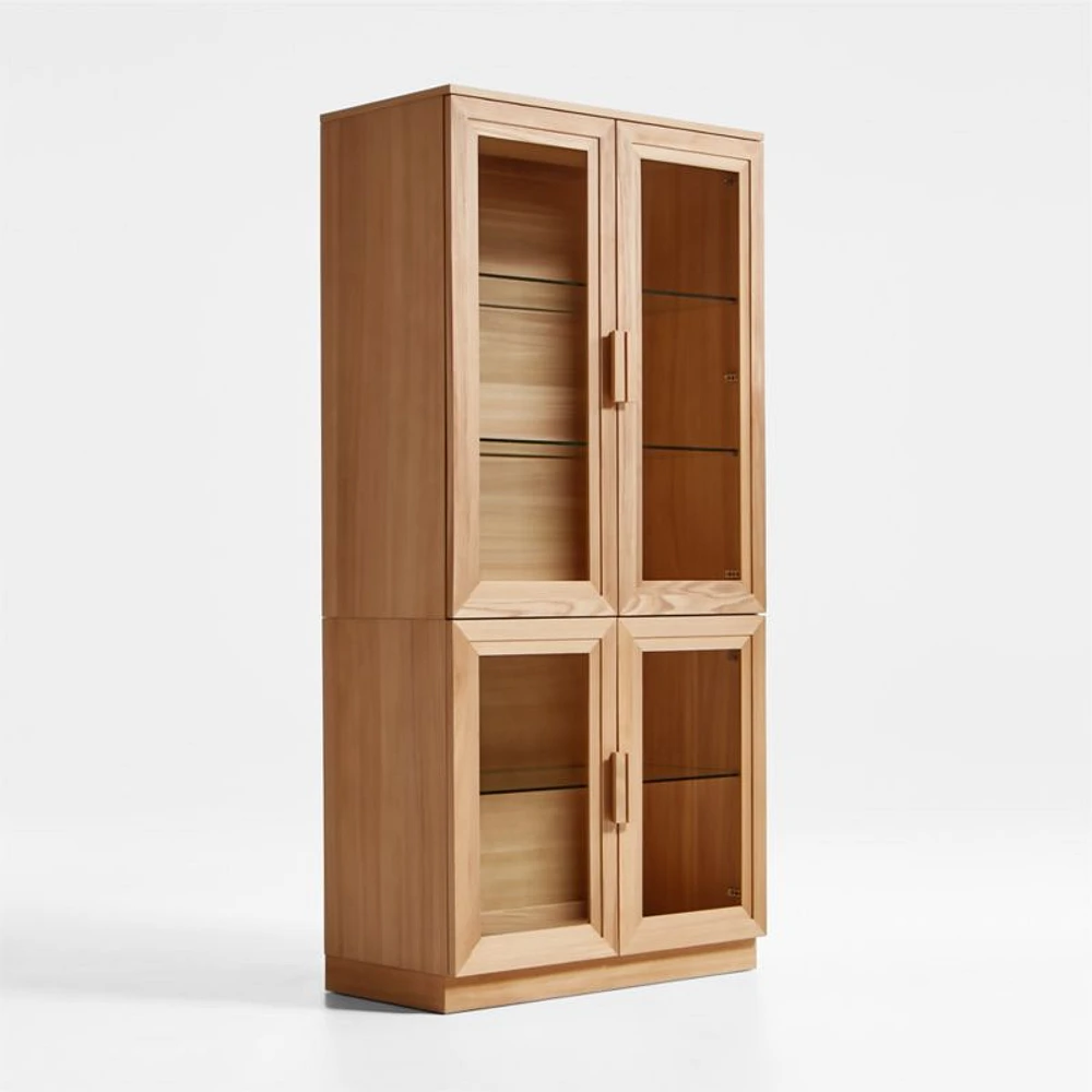 Calypso 36" Natural Wood Storage Cabinet with Glass Doors