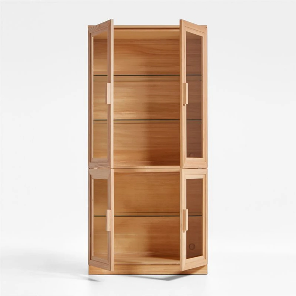 Calypso 36" Natural Wood Storage Cabinet with Glass Doors
