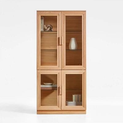 Calypso 36" Natural Wood Storage Cabinet with Glass Doors
