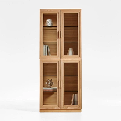 Calypso 36" Natural Wood Tall Storage Cabinet with Glass Doors