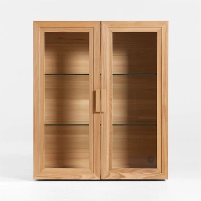 Calypso 36" Natural Wood Modular Glass Door Bookcase Hutch