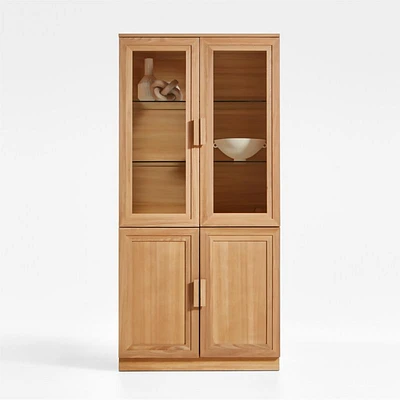 Calypso 36" Natural Wood Storage Cabinet with Glass and Wood Doors