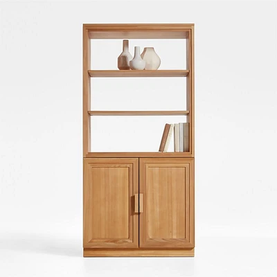 Calypso 36" Natural Wood Bookcase with Wood-Door Storage