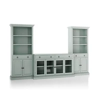 Cameo Blue Grey 3-Piece Glass Door Entertainment Center with Storage Bookcases