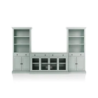 Cameo Blue Grey 3-Piece Glass Door Entertainment Center with Storage Bookcases