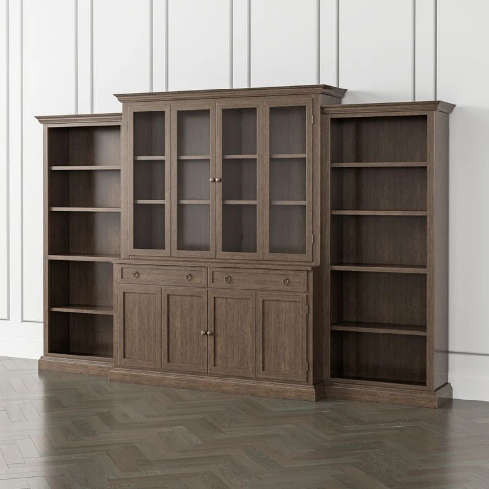 Cameo Pinot Lancaster 4-Piece Glass and Wood Door Wall Unit with Open Bookcases