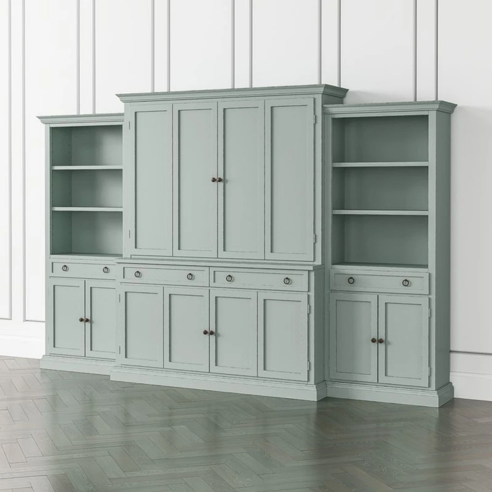 Cameo Blue Grey 4-Piece Entertainment Center with Storage Bookcase