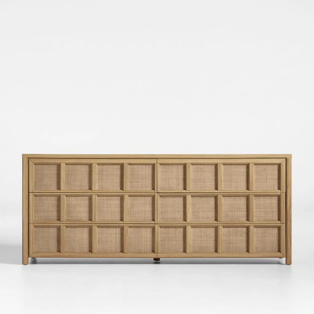 Campagna 70.6" Rattan and Natural Oak Wood 6-Drawer Dresser